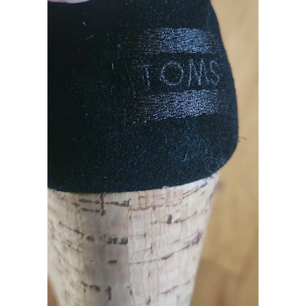 TOMS Womens Black Suede Woven Peep Toe Cork Wedge Ankle Strap Sandals‎